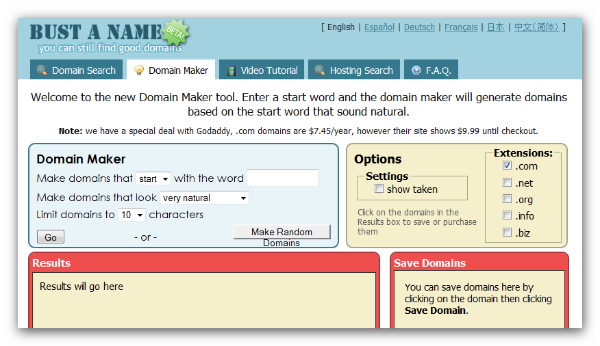 BustaName Domain Name Maker